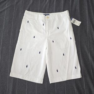 NWT Boy's Polo Ralph Lauren Shorts White with Navy Pony Print Size 16 (28×10)